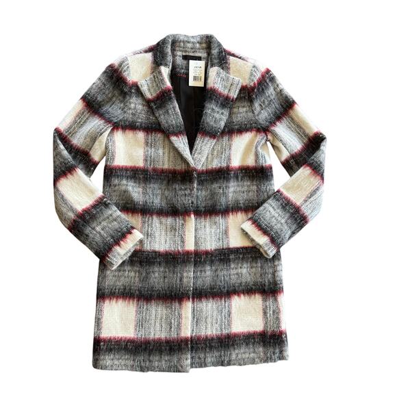 Joe's Jeans Women's Alister Long Wool Blend Coat, Cream/Charcoal Plaid XS NWT - Picture 1 of 6